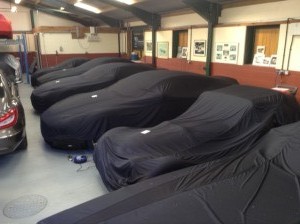 Classic Cars under car covers at Classic Car Storage UK. 